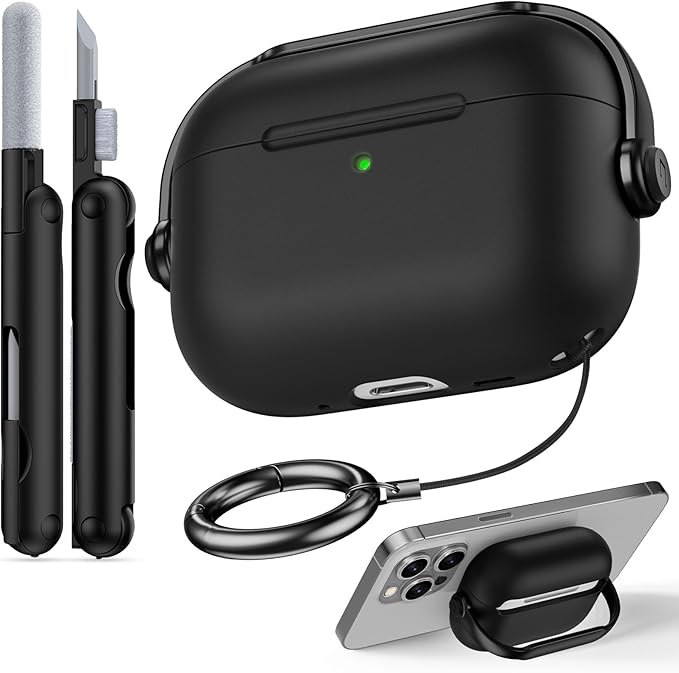 for Airpods Pro 3 Case,Safety Lock Cases for Apple Airpod Pro 3 (2025) with Cleaner Kit, Drop Protection Air pods Pro3 Case Cover for Men for Women with Keychain,Black