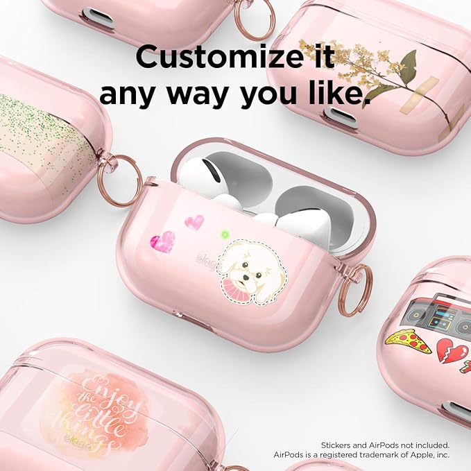 elago Compatible with AirPods Pro Case Clear - High Rating, TPU Transparent Shockproof, Protective Case Cover with Keychain, Gel Tape Included, Wireless Charging [Lovely Pink]