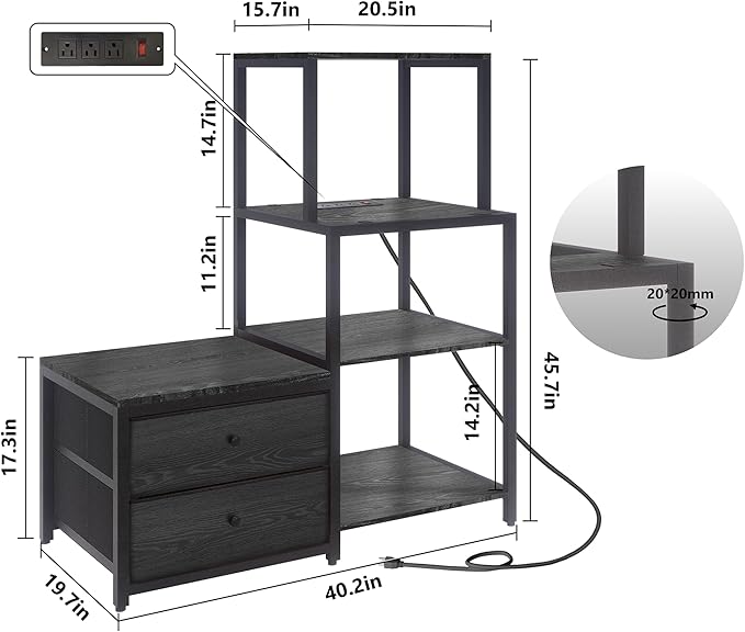 Mini Fridge Stand with Storage, Microwave and mini Fridge Stand with Power Outlet, Coffee Bar,Kitchen Baker,for Dorm,Office(Black)