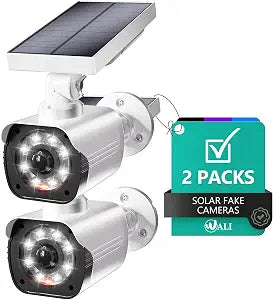 WALI Solar Powered Fake Camera with Motion Sensor Floodlight, 2 Pack, White