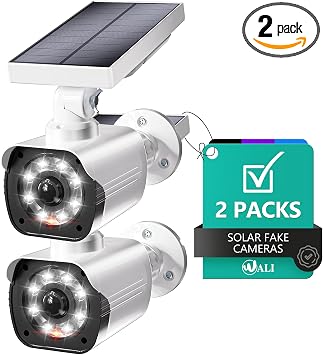 WALI Solar Powered Fake Camera with Motion Sensor Floodlight, 2 Pack, White