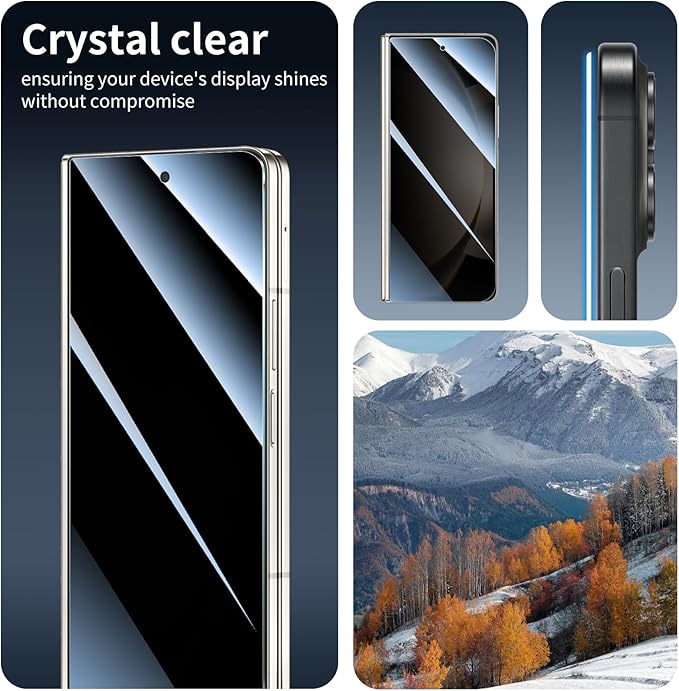 Privacy Screen & Camera Lens Protector for Samsung Galaxy Z Fold5, Double Shatterproof Anti-Spy Tempered Glass, Private Black Protection, 9H Hardness Anti-Scratch Case-Friendly, 3 Pack Each