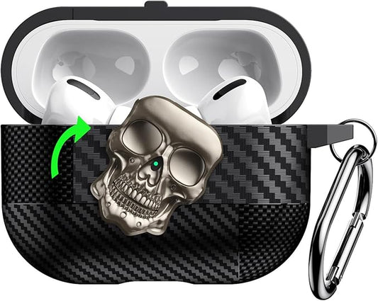 for Hard AirPods Pro 3 Case 2025|Funny 3D Skull Air Pods Pro 3 Case with Lock(Model A2700/A2931)|with Keychain|Halloween Cool Carbon Fiber Airpods 3 Pro Cases for Man Women(Gold)