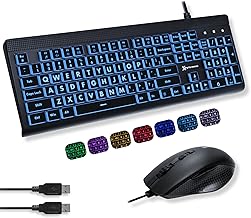 X9 Performance Wired Keyboard and Mouse Combo - Large Print Backlit Keys for Seniors, Lighted Computer Keyboard Wired, 7 LED Colors, 4 DPI Modes, USB Plug and Play for Windows PC - Image 1