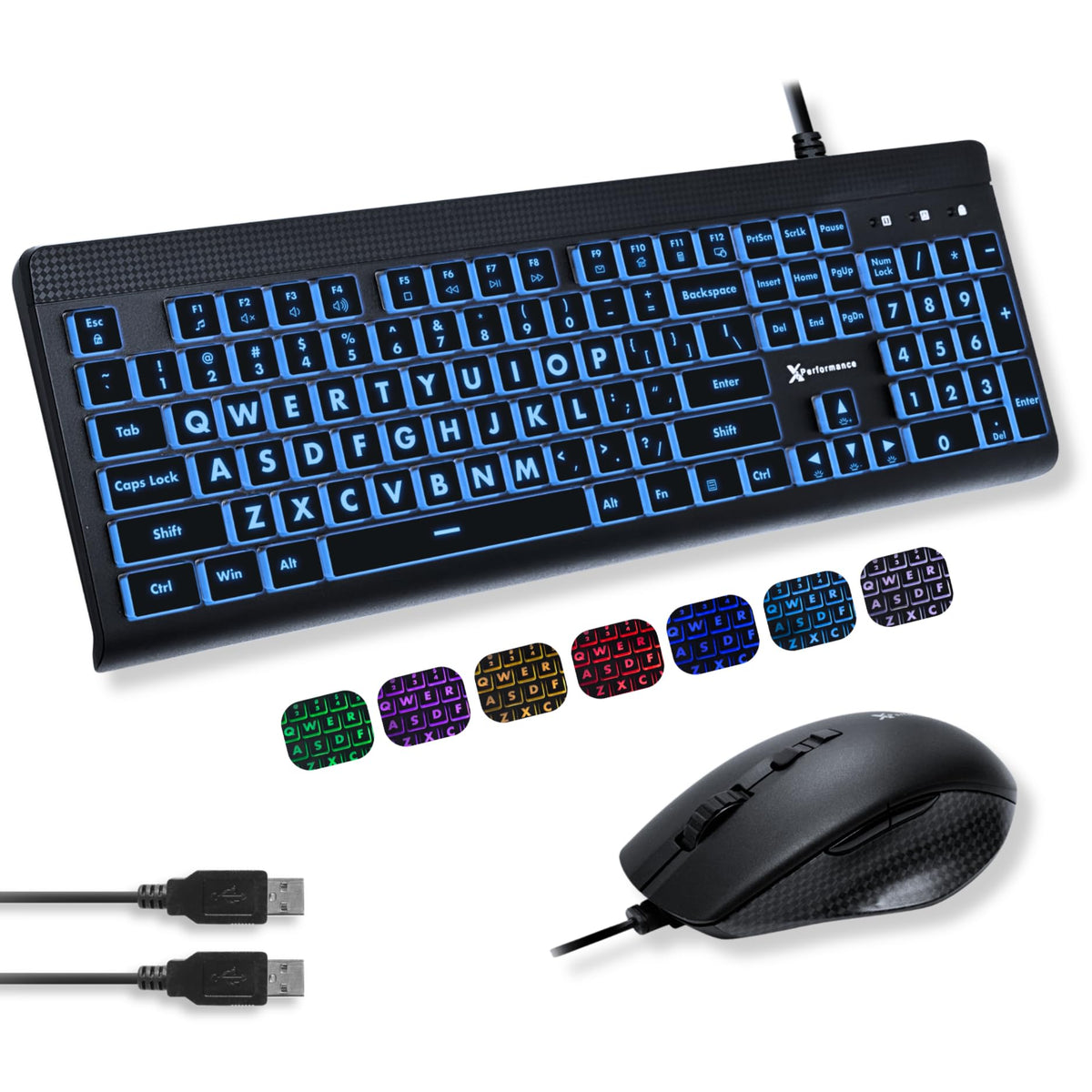 X9 Performance Wired Keyboard and Mouse Combo - Large Print Backlit Keys for Seniors, Lighted Computer Keyboard Wired, 7 LED Colors, 4 DPI Modes, USB Plug and Play for Windows PC