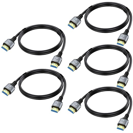 8K HDMI 2.1 Cable 3.3 FT 5-Pack, Shielded HDMI Cord 3.3FT, 48Gbps High Speed HDMI Cord-8K@60Hz, 4K@120Hz/165Hz, HDCP 2.2&2.3, HDR 10 for ARC, eARC, TV, PC, PS4 PS5 Switch KVM Splitter Sound Bar/Roku