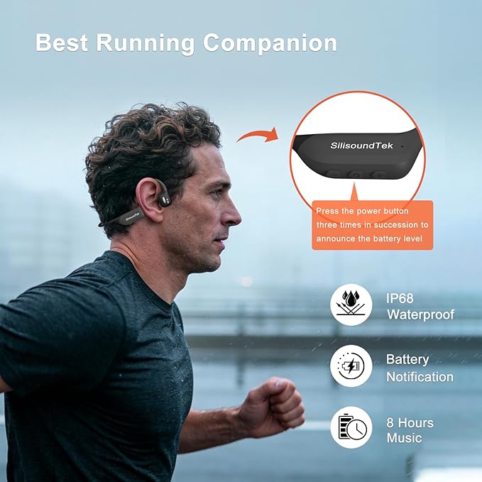 6.0 Upgraded Bone Conduction Headphones,IP68 Waterproof Swimming Headphones, Liquid Silicone Wireless Open Ear Headphones, Built-in 32GB MP3 Player Underwater Headphone for Running, Cycling (Grey)