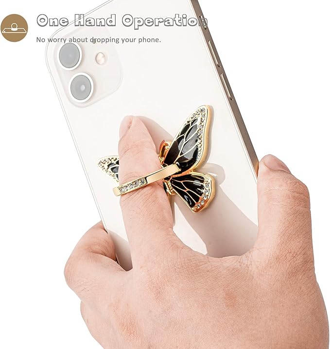Butterfly Cell Phone Ring Grip Holder, 360 Degrees Rotation, Metal Finger Kickstand Compatible with iPhone, Samsung Galaxy, LG Google Pixel, Android Phone