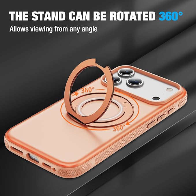 for iPhone 17 Pro Case [Compatible with Magsafe] [15 FT Military Grade Drop Protection] with Screen Protector & Lens Protector,Shockproof Kickstand Phone Case for iPhone 17 Pro (Orange)