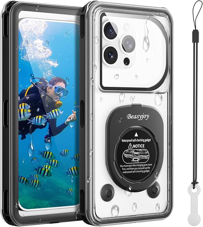 Beasyjoy Waterproof Phone Case, Underwater Phone Case for Snorkeling, Universal IPX8 Diving Pouch with Lanyard for iPhone Samsung Google Moto Series-[NOT Fit Snugly] [Touchscreen Operated Only] -Black