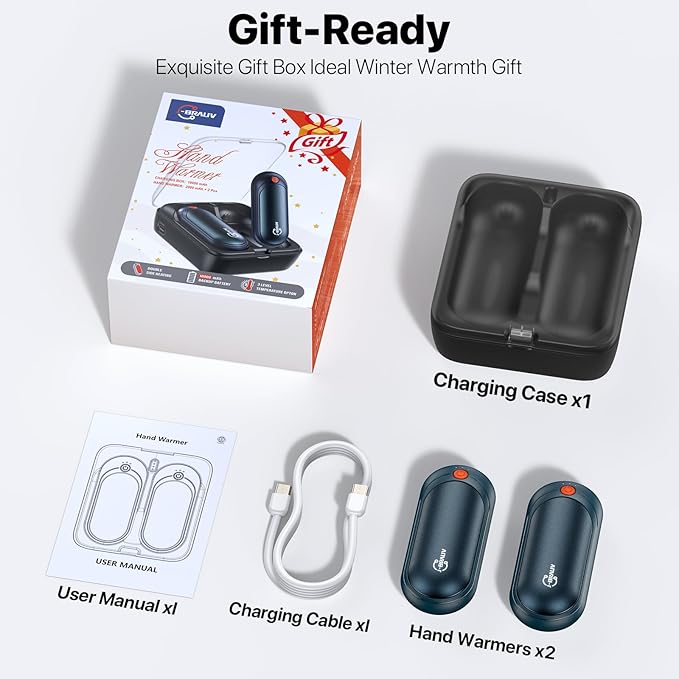 Electric Hand Warmers Rechargeable 2 Pack，24H Heating 5 Levels Heat Double Sided USB C Hand Warmer Gifts for Christmas, Outdoor, Golf, Hunting, Camping Accessories