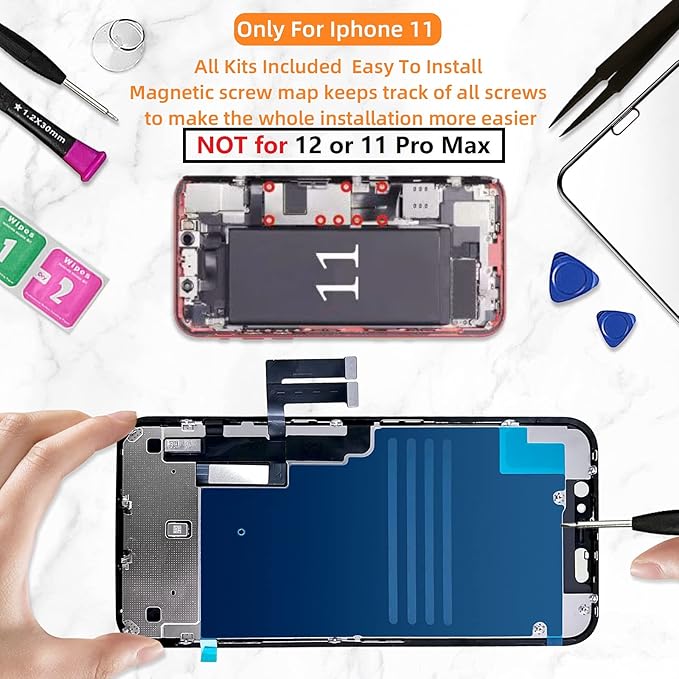 for iPhone 11 Screen Replacement 6.1 3D Touch Screen LCD Display Digitizer for A2111, A2223, A2221 Cell Phone Repair Kits+ Waterproof Frame Adhesive Sticker+Screen Tempered Protector+Face ID