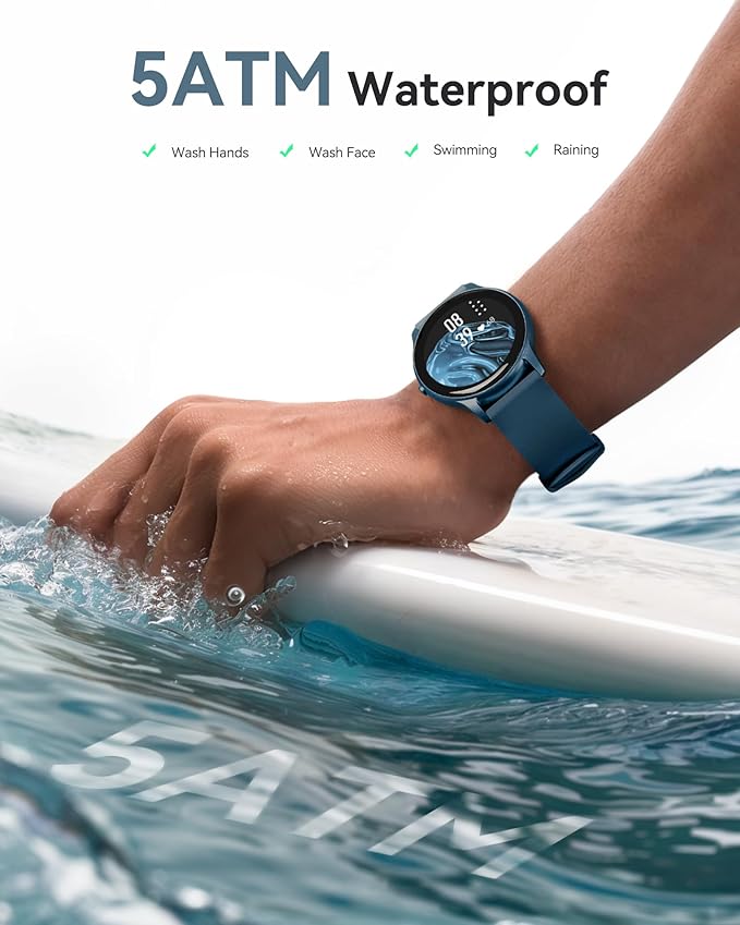 AGPTEK Smart Watch for Women Men, 5ATM Waterproof Smartwatch for Android and iOS Phones, Fitness Tracker Watch with 100+ Sports Modes, Heart Rate Monitor Pedometer Sleep Monitor, Blue
