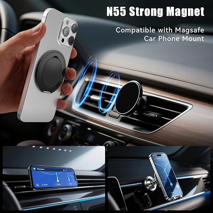 Magnetic Phone Ring Holder for MagSafe, Phone Grip, Compatible with iPhone 17 Pro Max 16 15 14 and Android, Phone Finger Ring Grip Stand for Men Women, Black