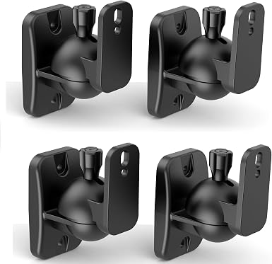 HomeMount Speaker Wall Mount Brackets for Surround Sound, 4 Pack, Black