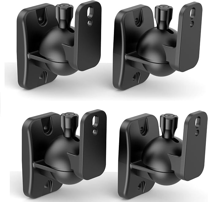 HomeMount Speaker Wall Mount Brackets for Surround Sound, 4 Pack, Black