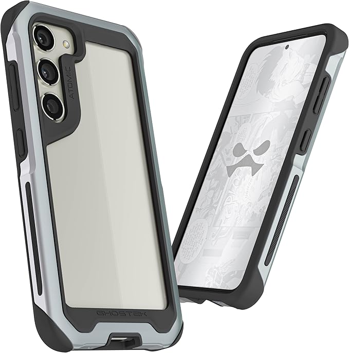 Ghostek Atomic Slim Galaxy S23 Case with Shockproof Military Grade Aluminum Bumper, Clear Back and Wireless Charging Compatible Phone Cover Designed for 2023 Samsung Galaxy S23 (6.1") (Silver)