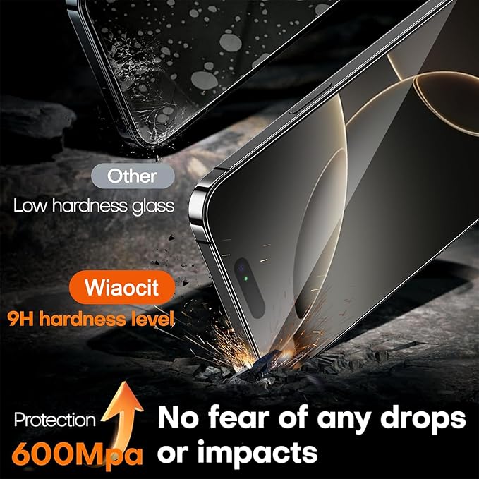 Wiaocit 3 Pack Tempered Glass Privacy Screen Protector for iPhone 16 Pro Max with 3 Pack Camera Lens Protector, 9H Hardness, Bubble Free, Case Friendly