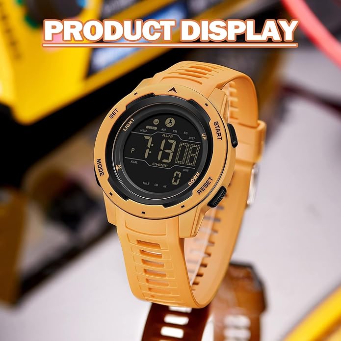 findtime Men's Digital Watch Waterproof Pedometer Watches Sport Watch Step Counter Calorie Military Watch with Stopwatch Alarm LED Backlight Countdown