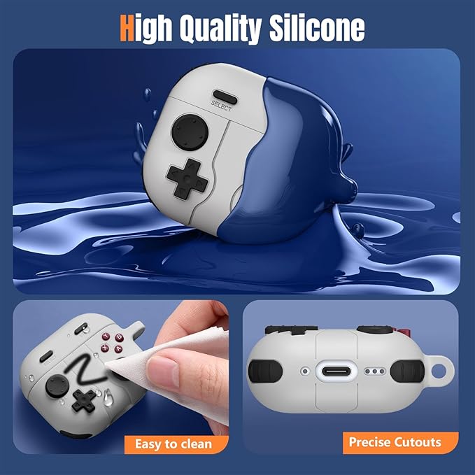 for AirPods 4 2024 Case Cover with Cleaner Kit, Keychain, Compatible with Apple Airpods 4 Case Cover, Cute Funny Game Console Shock-Proof Protective Silicone AirPod 4 Case Covers for Women Girl-Gray