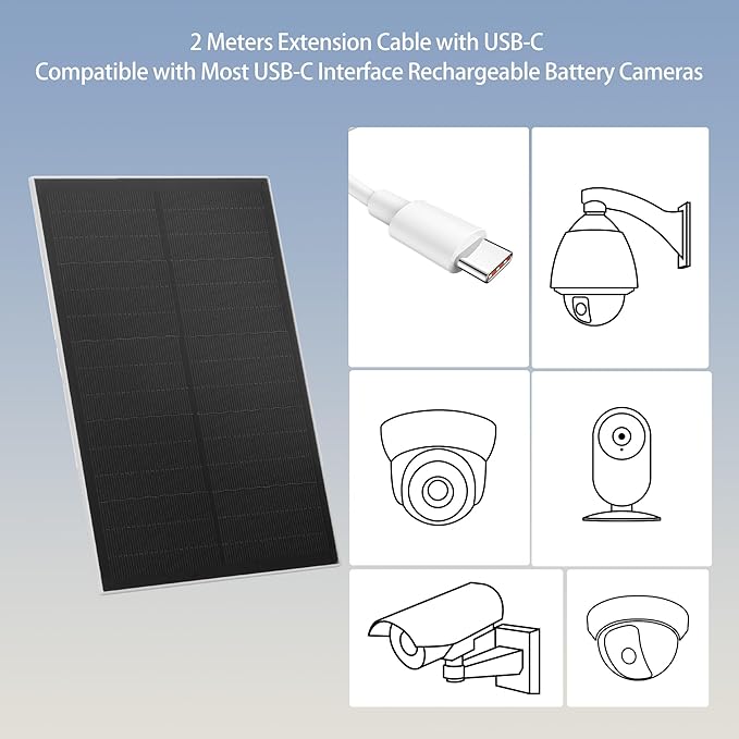 Nicesolar 8W USB-C Solar Panel for Security Cameras, IP65 Waterproof Outdoor Solar Panel with Adjustable Bracket, Compatible with Rechargeable Battery Cameras