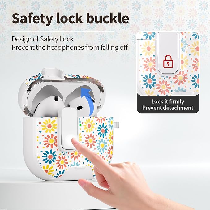 for AirPods 4 Case with Secure Lock Clip in Phone Stand,Floral Girly Style Protective Cover with Cleaning Kit and Hand Strap for Apple AirPod 4 Generation (Sun Petals)