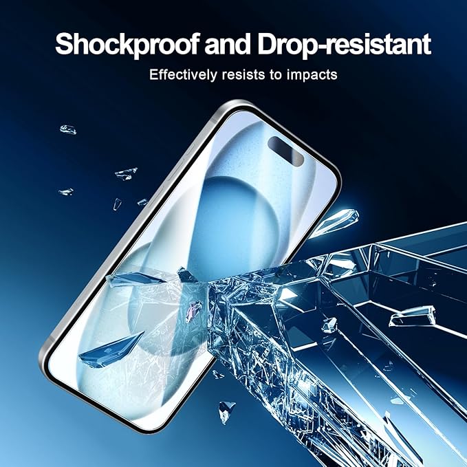 NEW'C 3X for iPhone 15 Screen Protector (6.1 inches)+ 3X Camera Lens Protector, Sensor Protection, Case Friendly Tempered Glass Film + Dust Plug- Easy Installation Tool Include
