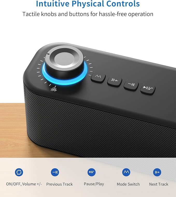 Desktop PC Speakers, Bluetooth Soundbar, 3600mAh Battery for 20Hrs Wireless Playback, Wired/Wireless Speaker for PCs, Phones, TVs, Laptops