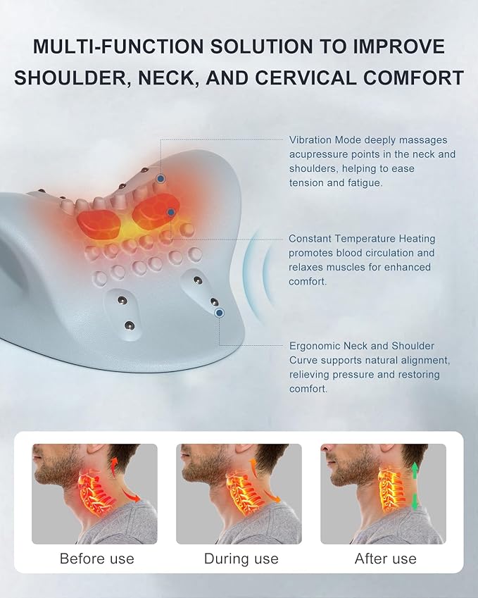 Neck Massager for Pain Relief with Heat & Vibration – Electric Neck and Shoulder Massager, Deep Tissue Pulse Therapy, 3 Modes, Ergonomic Portable Design (Dark Gray)