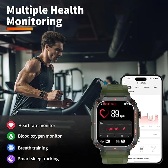 Military GPS Smart Watch for Men Pressure/Altitude/Compass,Fitness Smart Watch for Android Phones and iPhone,Outdoor Waterproof Fitness Tracker with Blood Oxygen/Heart Rate/Sleep/100+ Sport Modes