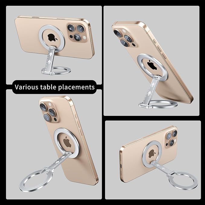 for MagSafe Phone Grip Kickstand,for iPhone 16 15 14 13 12 Pro Max and Magsafe Case,Double-Sided Magnetic Cell Phone Stand for Gym, Kitchen & All Metal Surfaces (Silvery)