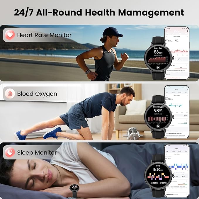 Smart Watch for Women, 1.27" HD Fitness Tracker with Bluetooth Calls(Answer&Make) IP68 Waterproof Smartwatch Compatible IOS/Android,100+ Sport Modes Watch with Heart Rate/Sleep Monitor Pedometer Black