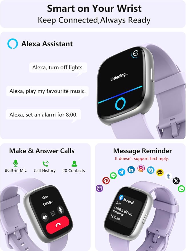 Smart Watch for Women Men Android & iPhone [2 Bands, 44mm case], Alexa Built-in, 1.83'' Smartwatch Make/Answer Call, HR SpO2 Sleep Stress Monitor Fitness Tracker, IP68 Waterproof Step Counter Watch