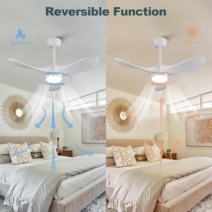 36 Inch Solid Wood Ceiling Fans with Lights and Remote Control,6 Speeds,3 Color LED Light,Reversible DC Motor,Indoor Outdoor Modern White Ceiling Fan with Light for Bedroom,Farmhouse,Patios