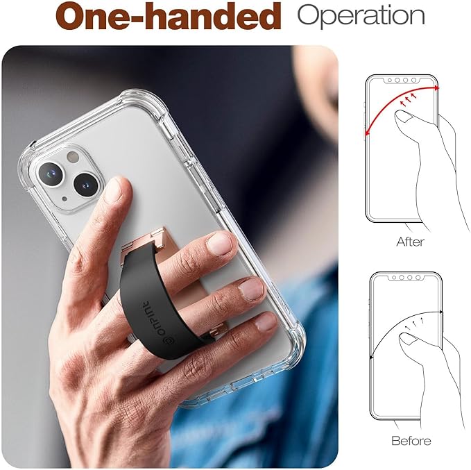 Phone Grip Finger Ring Holder 3.23 Inch, Phone Slim Finger Ring Holder Kickstand 2 in 1, Compatible with iPhone Samsung and Most Smartphones, Black