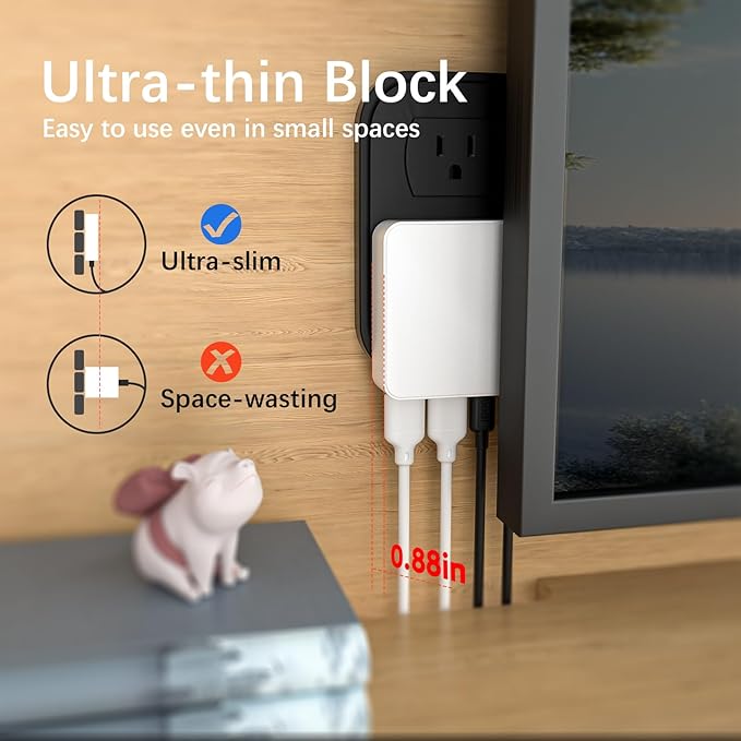 BUDI Flat USB C Wall Charger, 34W 4-Port Slim USB Wall Charger, Fast Charging Block with 20W Port Power Delivery and Dual Type-C for iPhone 16/15/14/13/12/11/Pro Max/XS/XR/8/7,Tablets