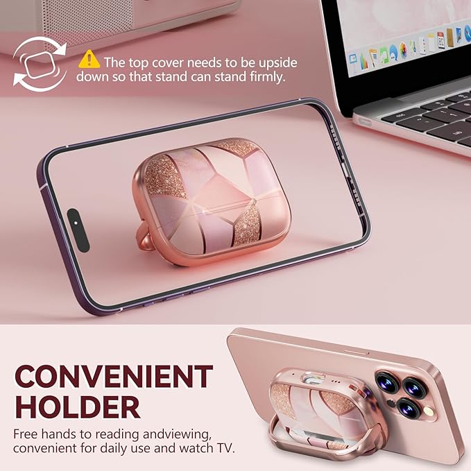 Inesore for AirPods Pro 2nd Generation Case Cover with Lock, Flowers Cute Air Pods Pro 2 Case Hard iPod Pro Cases for Women Girls with Cleaner Kit (2023 USB-C /2022/2019) -Pink Gold Marble