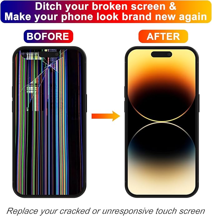for iPhone 14 Pro Screen Replacement 6.1', 3D Touch Display Full Repair kit, Digitizer Assembly with Tools Set, Tempered Glass, Instruction