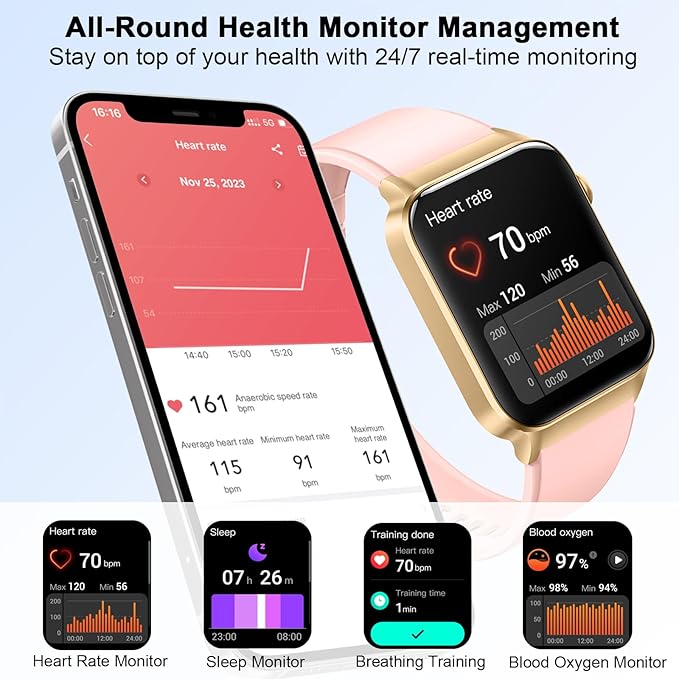 Smart Watch for Women Men(Answer/Make Call), Smartwatch Sports Fitness Tracker with Heart Rate Sleep Monitor Pedometer, IP68 Waterproof Fitness Watch for Android iOS