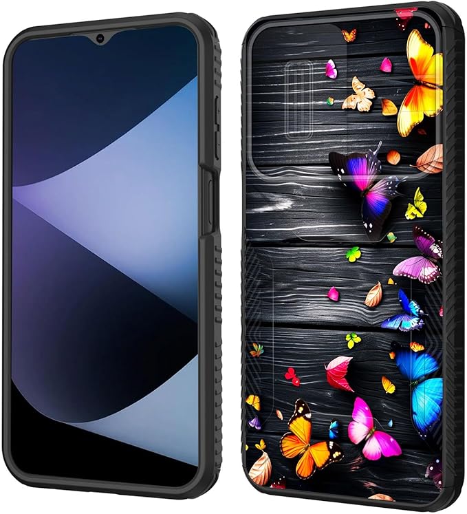 for Galaxy A26 5G Case Built in Slide Camera Lens Cover,Heavy Duty Shockproof Protection Dual Layer Case for Samsung Galaxy A26 5G 6.7" 2025,Colorful Butterflies on Wooden