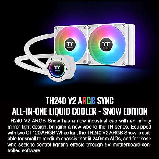 Thermaltake TH280 V2 Ultra ARGB Sync/AlO Liquid Cooler/ARGB Fan 140 * 2/PWM 500~1800rpm/Water Block 2.1" LCD/White, CL-W406-PL14SW-A