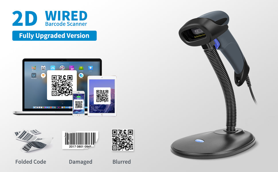 NETUM 2D Barcode Scanner with Stand, Wired QR Code Reader - M5S