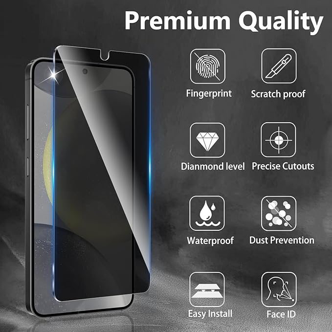 2+2 Pack Privacy Screen Protector Designed for Samsung Galaxy S24 5G With 2 Pack Camera Lens Protector,Full Coverage Anti-Spy Tempered Glass Film,9H Hardness,Bubble Free,Easy to Install