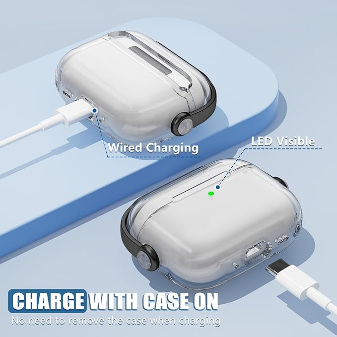 for Airpods Pro 3 Case,Safety Lock Cases for Apple Airpod Pro 3 (2025) with Phone Stand & Cleaner Kit,Drop Protection Air pods Pro3 Case Cover for Men Women with Keychain,Clear+Black