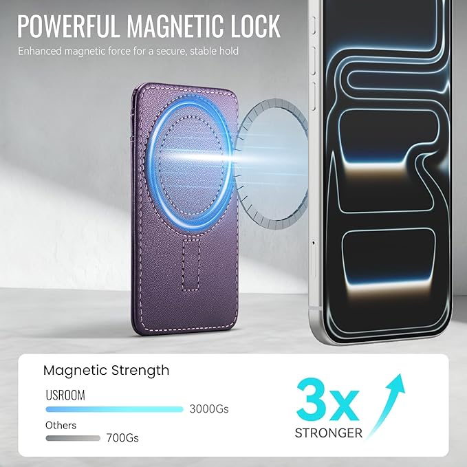 for Magsafe Wallet Magnetic Card Holder RFID Blocking, Strong Magnet Slim Wallet Stick on Phones and Cases for iPhone 17/16/15/14/13/12/ Pro/Max/Plus, Purple