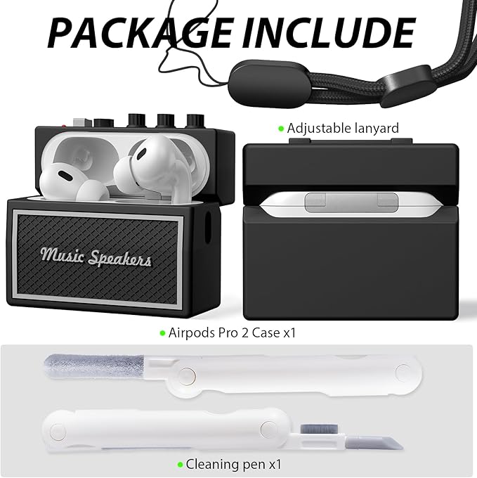 Filoto AirPods Pro 2nd Generation Case Cover with Cleaner Kit, Airpod pro case Guitar amp Retro Audio Design Soft Silicone Protective Cover for AirPods Pro 2 Case with Lanyard (2023/2022) Black/Gray