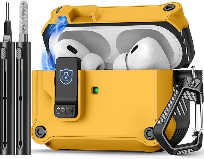 Compatible with AirPods Pro 2nd/1st Case,Magnetic Automatic Lock with Cleaning Kit,Compatible with Magsafe Cover -Yellow