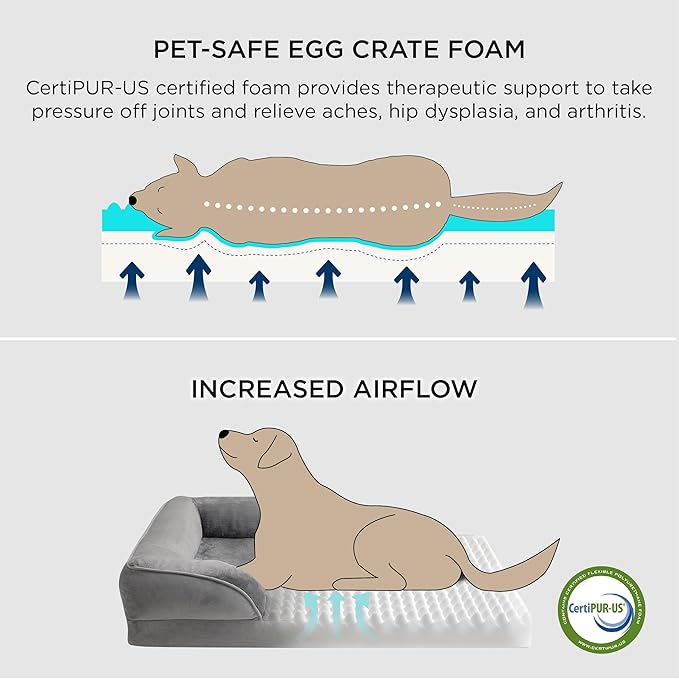 Bedsure Orthopedic Dog Beds Large Sized Dog - Washable Large Dog Cat Bed Waterproof, Comfort Dogs Couch Sofa with Washable Removable Cover, Pet Bed with Nonskid Bottom, Light Grey, 35"