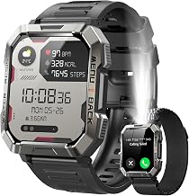 Military Smart Watch for Men (Answer/Make Calls), 2.01'' Smart Watch for Android and iPhone, Fitness Tracker with Flashlight/Compass/100 Days Battery/Heart Rate/Sleep/100+ Sport Modes(2 Straps) - Image 1