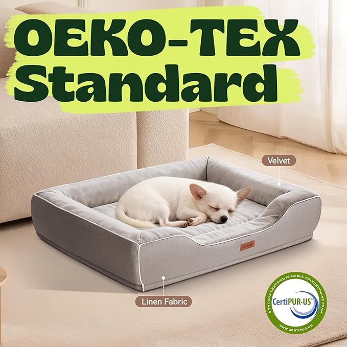 Puppy Beds for Small Dogs Orthopedic with Cooling Gel Memory Foam Washable Small Size Dog Couch with Removable Cover Waterproof for Senior Pets or Cats,24"x18"x6"Beige